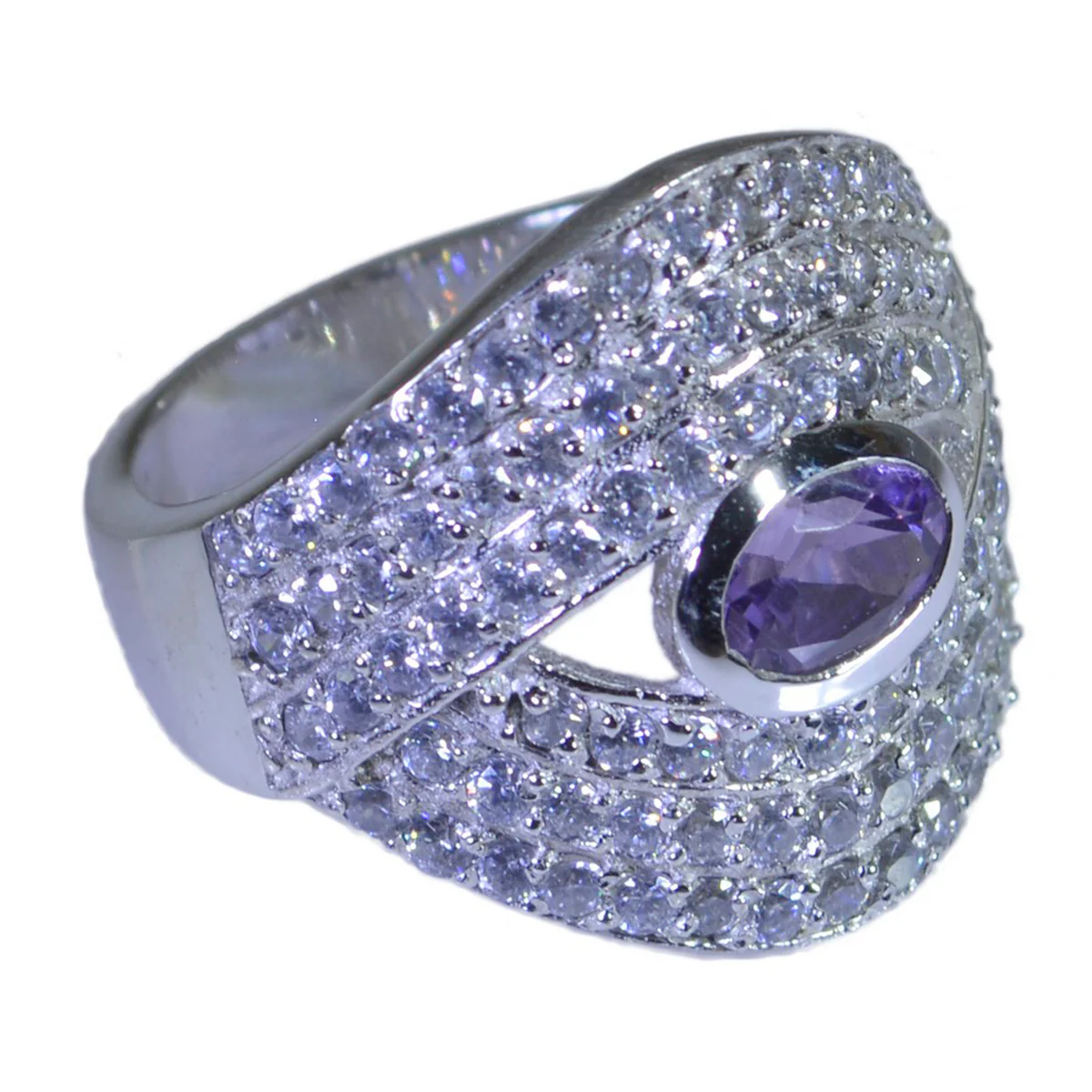 Amethyst Halo German Silver Purple Gemstone Versatile Contemporary Ring Jewelry - Image 3