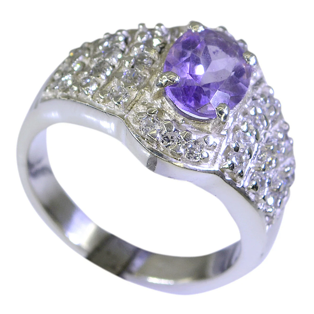 Amethyst Halo German Silver Purple Gemstones Mid-weight Artisan Ring Jewellery - Image 3