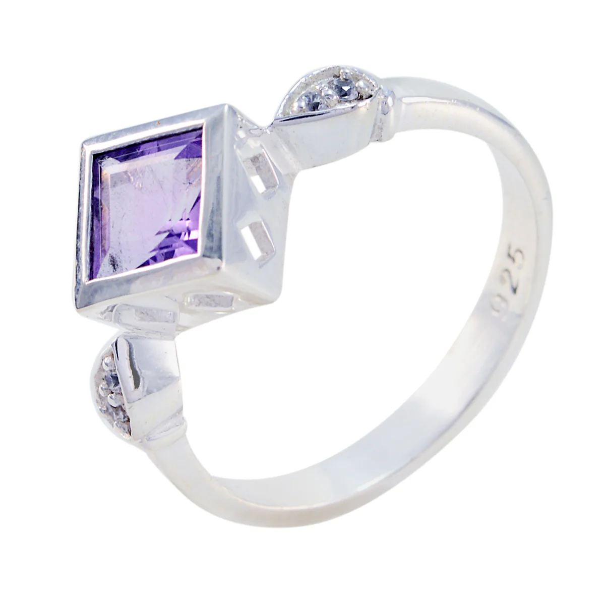 Amethyst Halo Indian 92.5 Silver Purple Gemstone Featherlight Artisan Ring Jewellery - Image 2