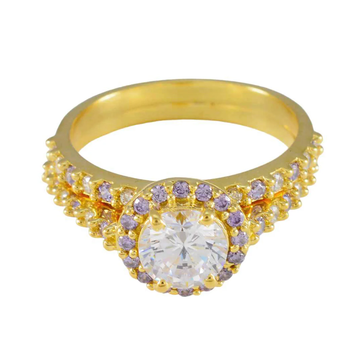 Amethyst Halo Indian 925 Silver Purple Gems Slim Love Ring Jewelry