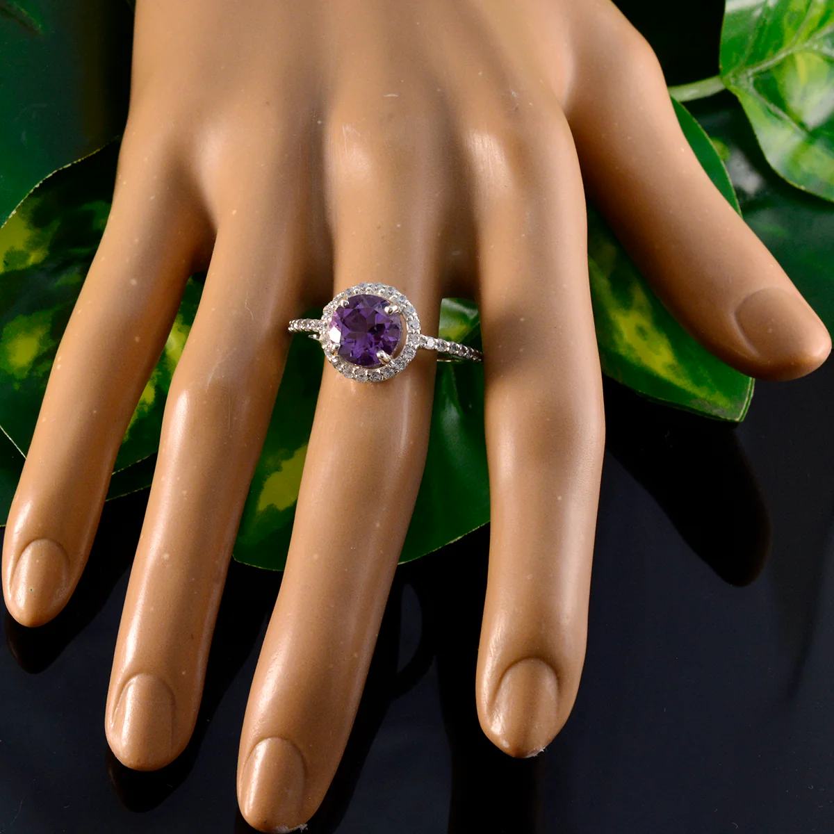 Amethyst Halo Indian 925 Silver Purple Gems Slim Sophisticated Ring Jewellery - Image 5
