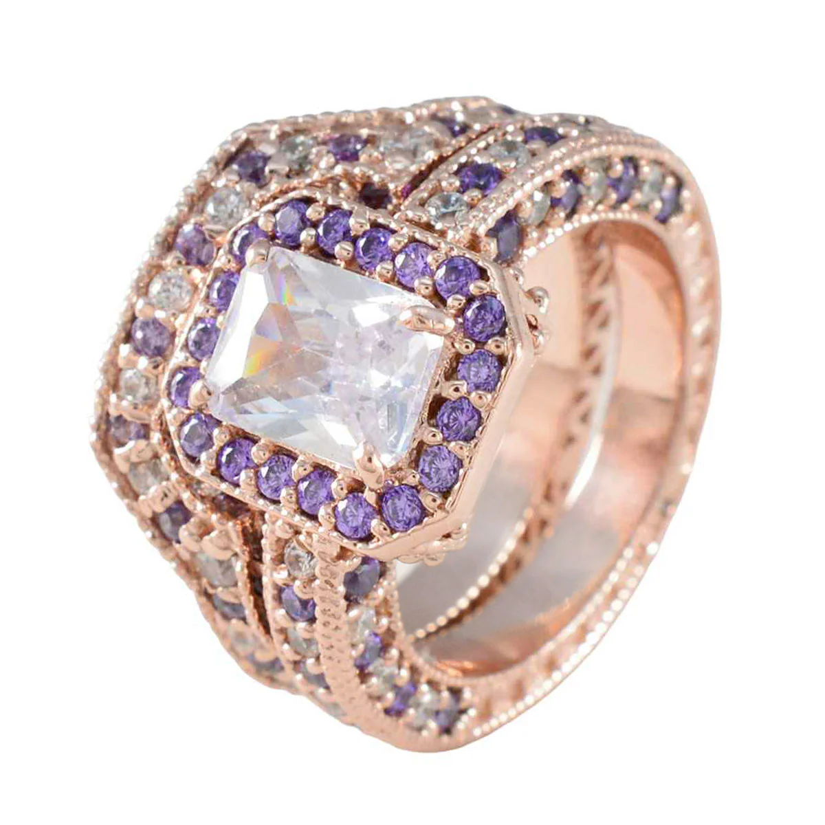 Amethyst Halo Indian 925 Silver Purple Gems Versatile Romantic Ring Jewelry - Image 2