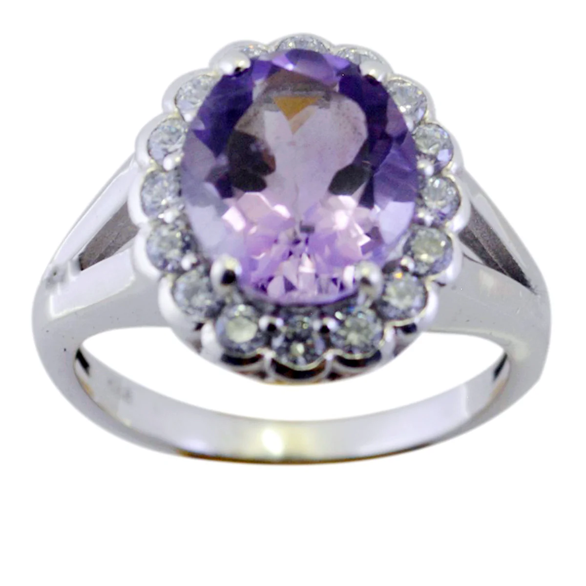 Amethyst Halo Indian 925 Sterling Silver Purple Gems Slim Luxurious Ring Jewelry - Image 3