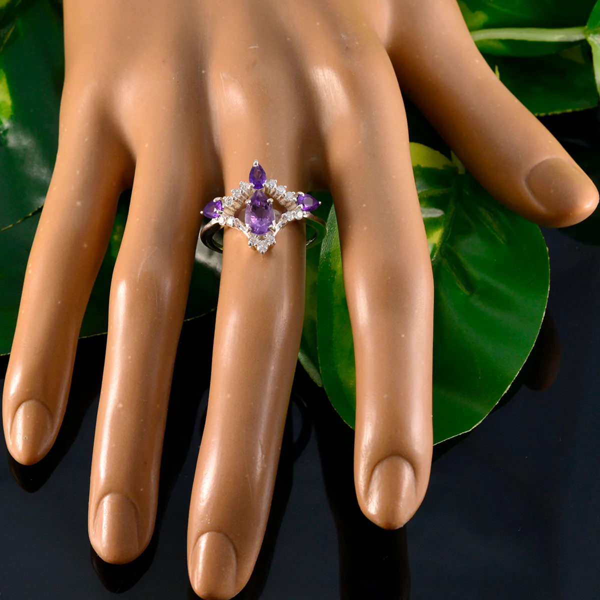 Amethyst Halo Indian 925 Sterling Silver Purple Gemstones Featherlight Sophisticated Ring Jewelry - Image 5