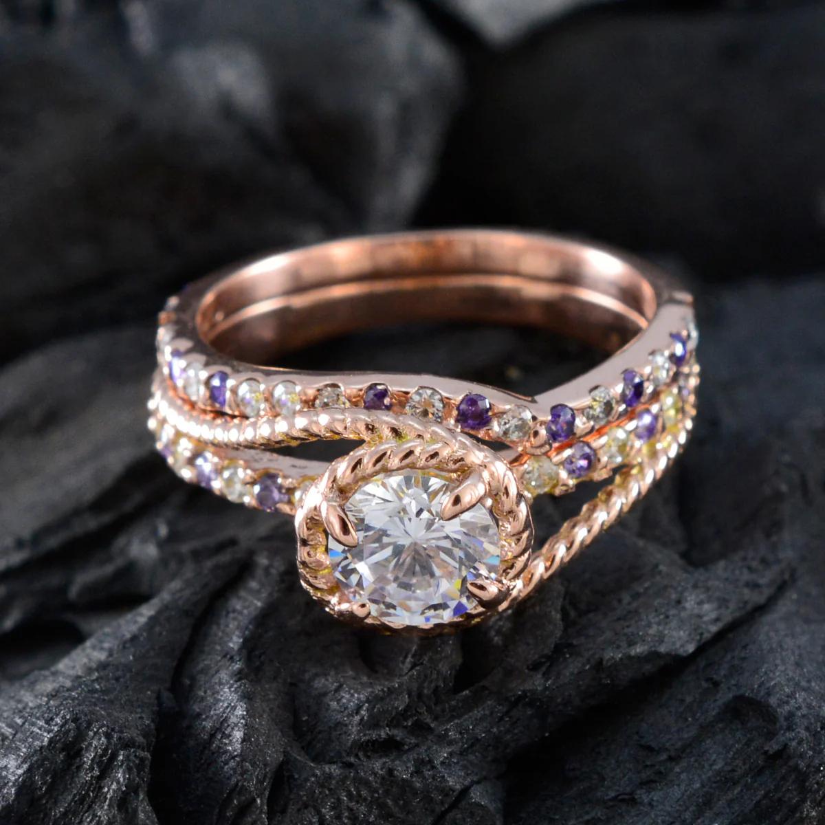 Amethyst Halo Indian Silver Purple Gemstone Whisper-thin Promise Ring Jewelry - Image 4