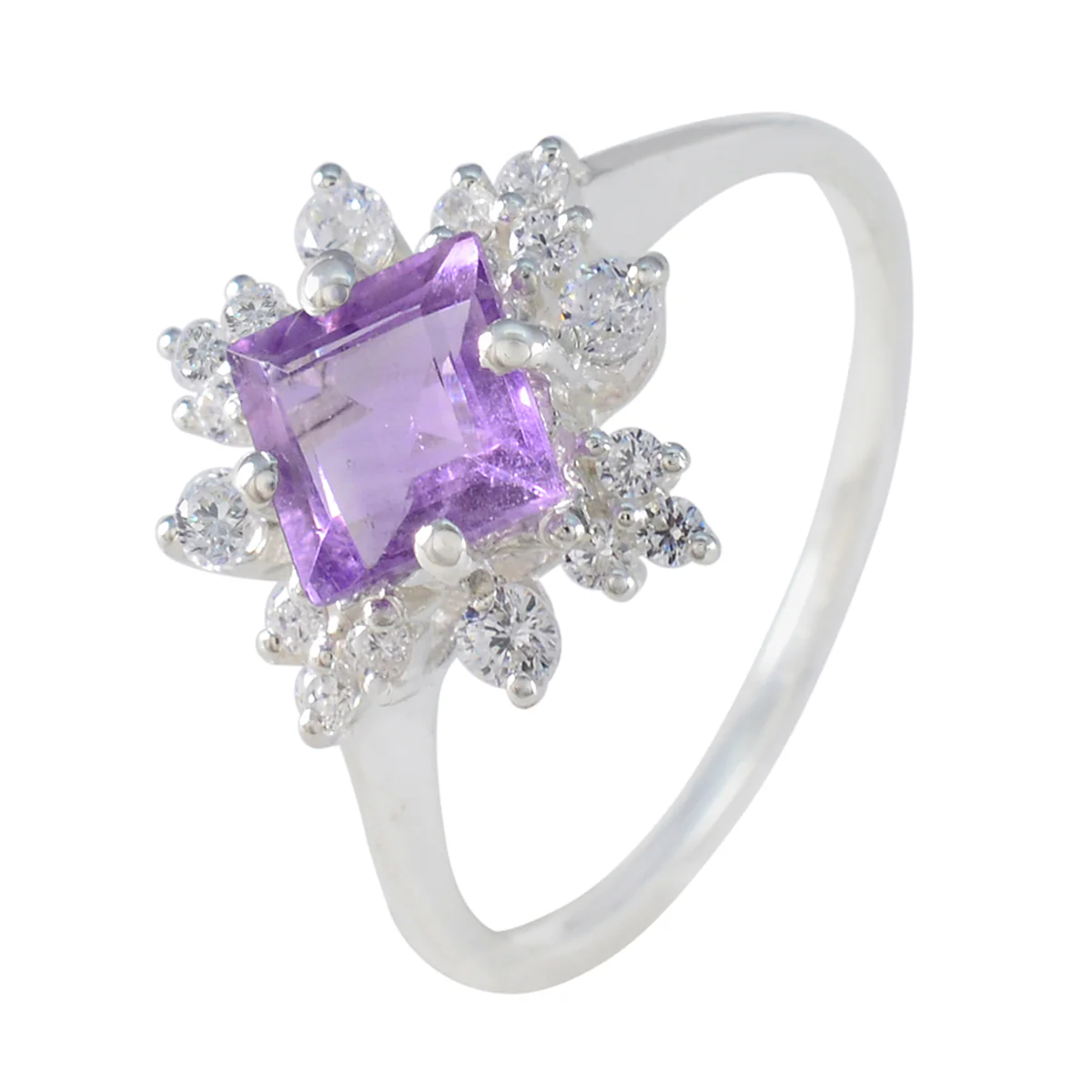 Amethyst Halo Japanese Sterling Silver Purple Gemstones Delicate Contemporary Ring Jewellery - Image 2