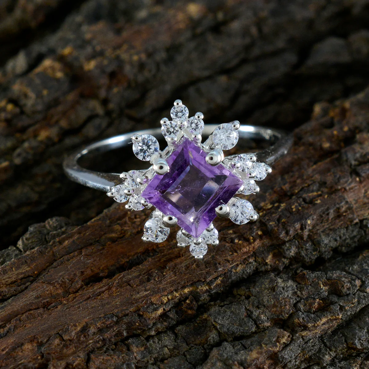 Amethyst Halo Japanese Sterling Silver Purple Gemstones Delicate Contemporary Ring Jewellery - Image 3