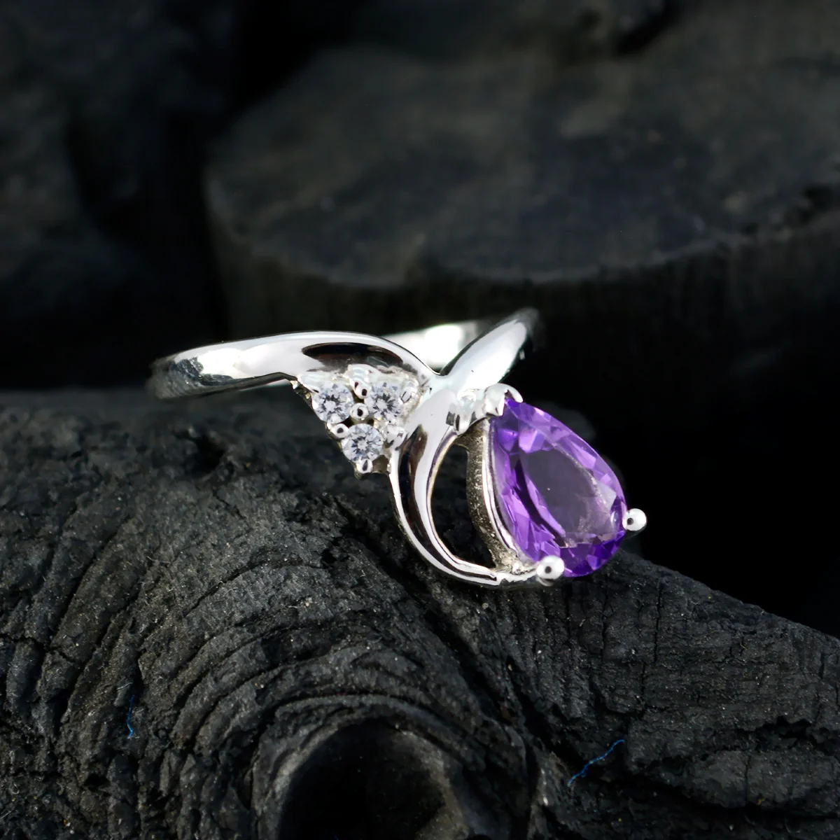 Amethyst Halo Korean 92.5 Silver Purple Gems Whisper-thin Feminine Ring Jewelry - Image 3