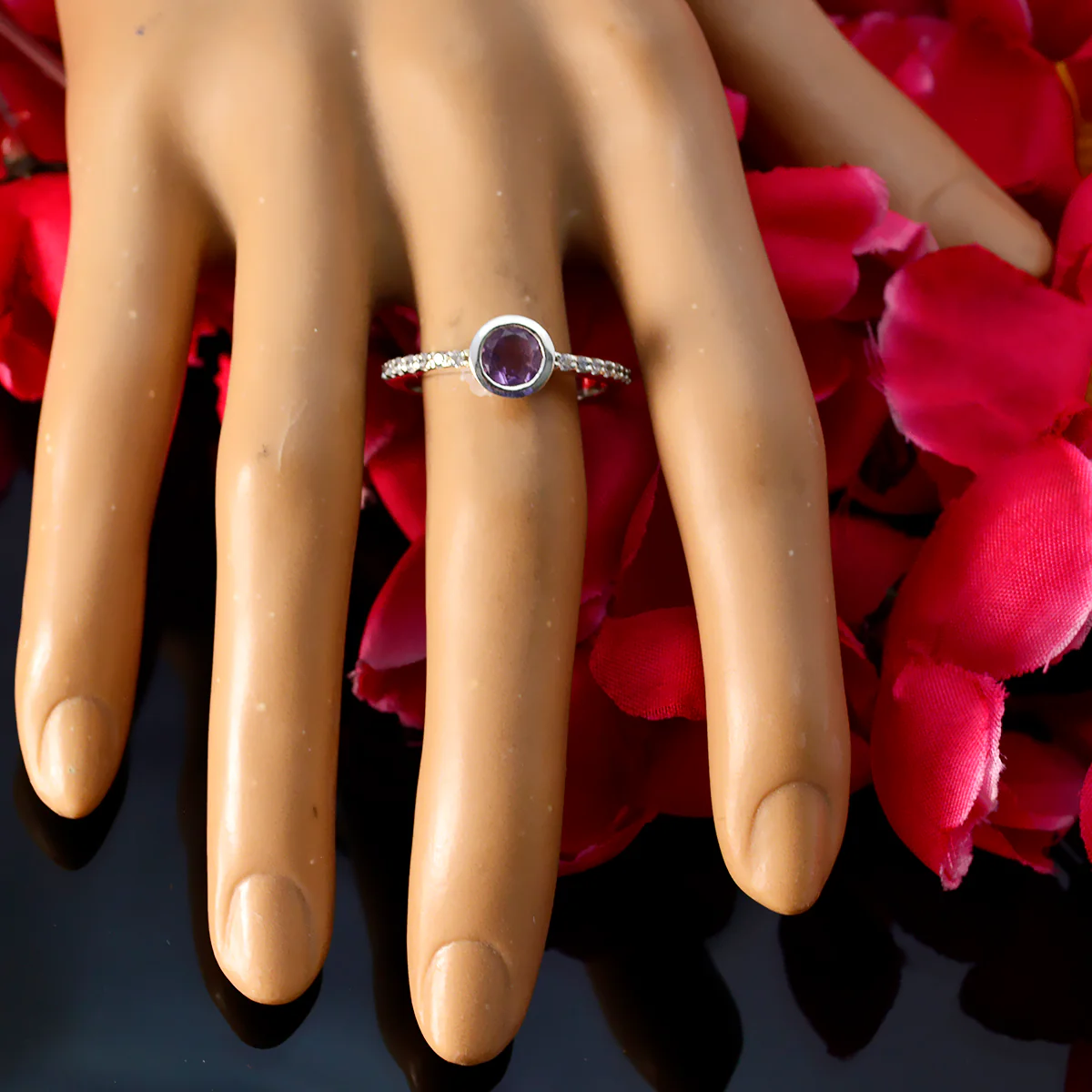 Amethyst Halo Korean 925 Silver Purple Gems Dainty Glamorous Ring Jewelry - Image 5