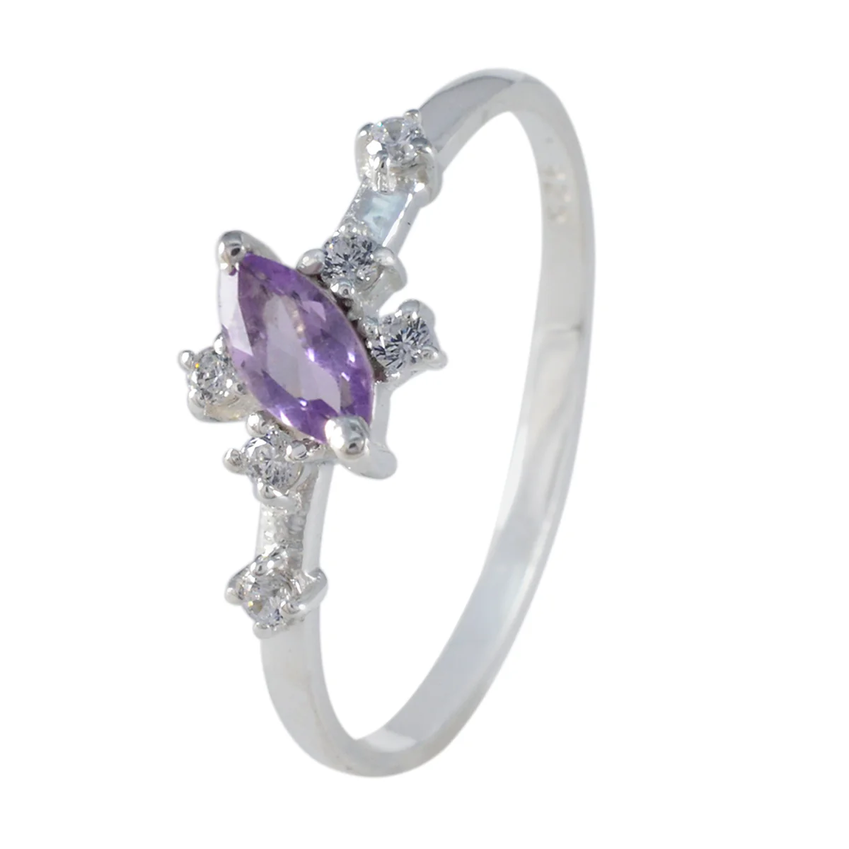 Amethyst Halo Korean 925 Silver Purple Gems Minimalist Modern Ring Jewelry - Image 2