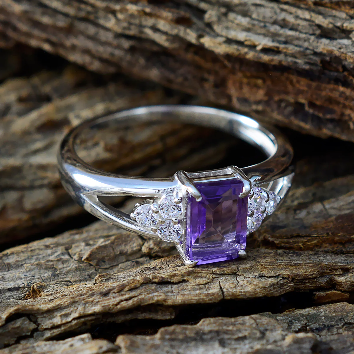 Amethyst Halo Korean 925 Silver Purple Gemstones Dainty Abstract Ring Jewellery - Image 3