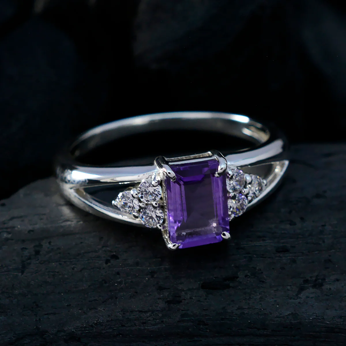 Amethyst Halo Korean 925 Silver Purple Gemstones Dainty Abstract Ring Jewellery - Image 4