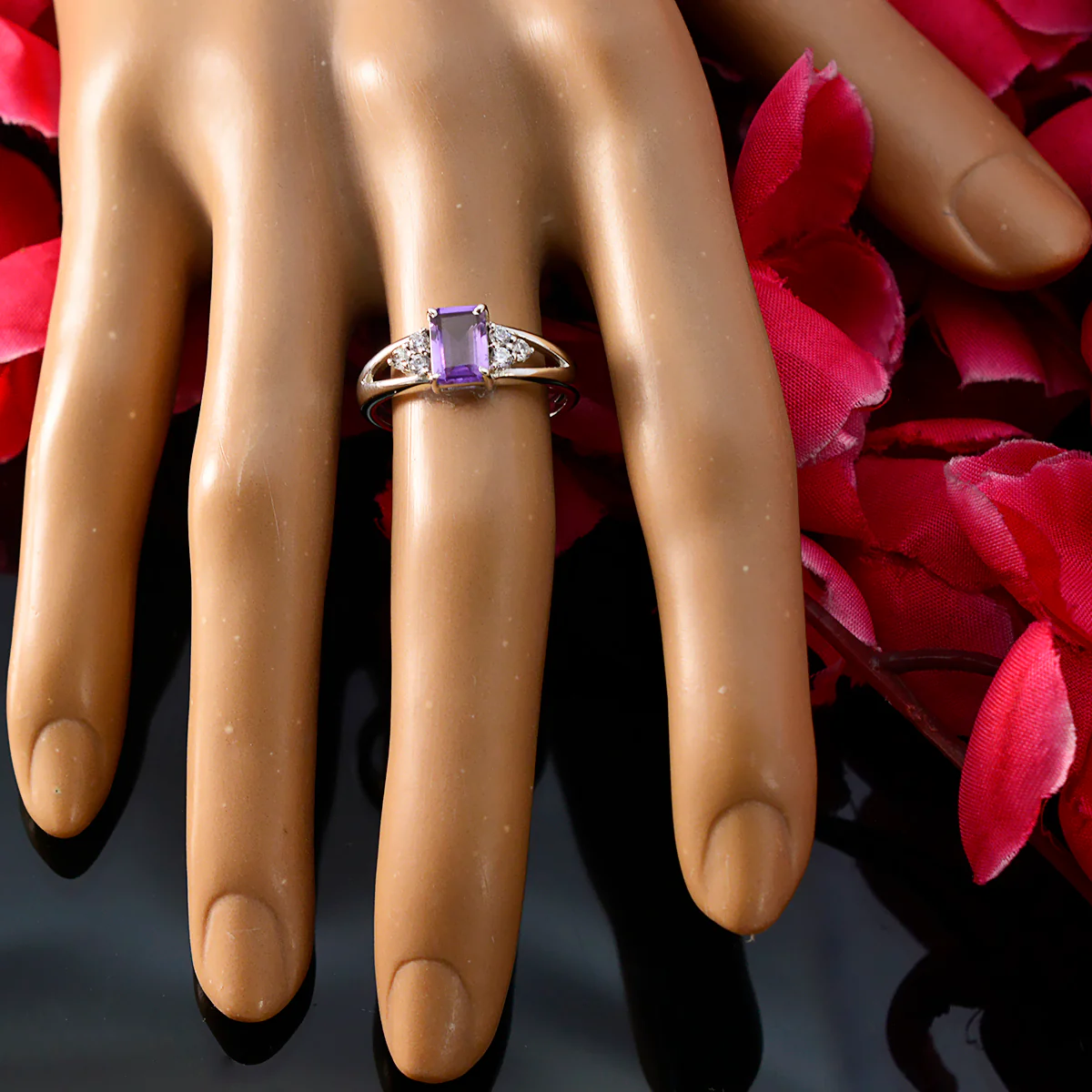 Amethyst Halo Korean 925 Silver Purple Gemstones Dainty Abstract Ring Jewellery - Image 5