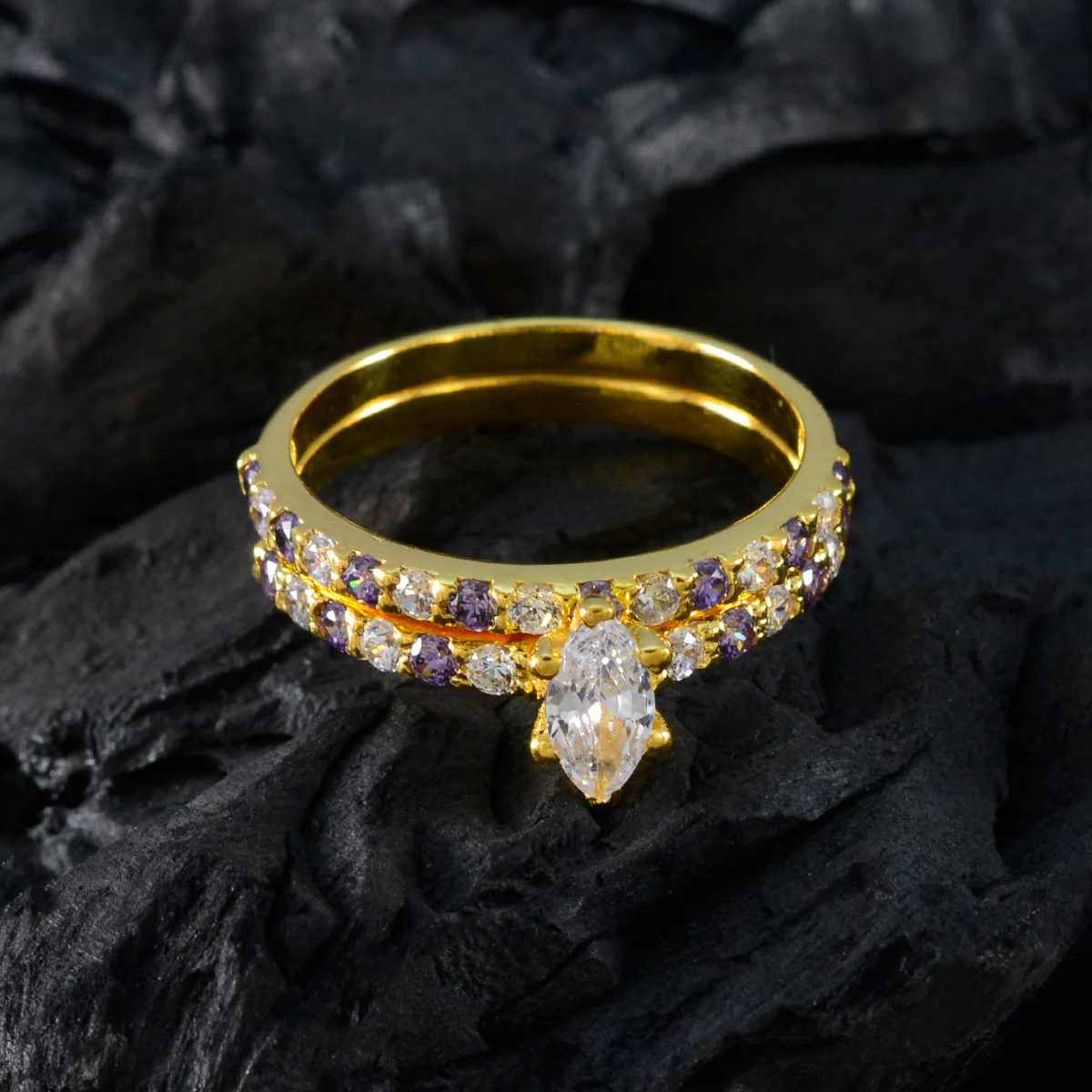 Amethyst Halo Korean Silver Purple Gems Whisper-thin Engagement Ring Jewelry - Image 4