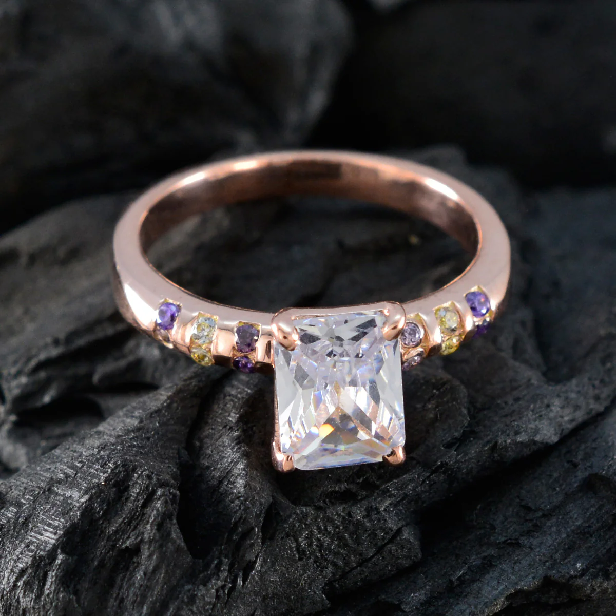 Amethyst Halo Korean Silver Purple Gemstone Whisper-thin wedding Ring Jewelry - Image 4