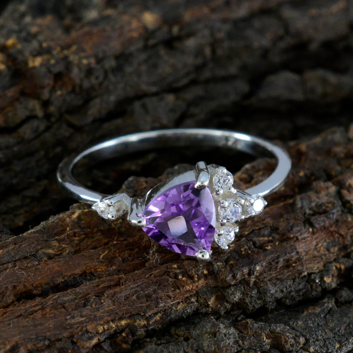 Amethyst Halo Korean Sterling Silver Purple Gems Delicate Sophisticated Ring Jewelry - Image 3