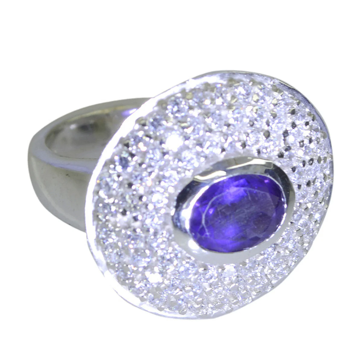 Amethyst Halo Moroccan 925 Sterling Silver Purple Gems Eye-catching Contemporary Ring Jewellery - Image 2