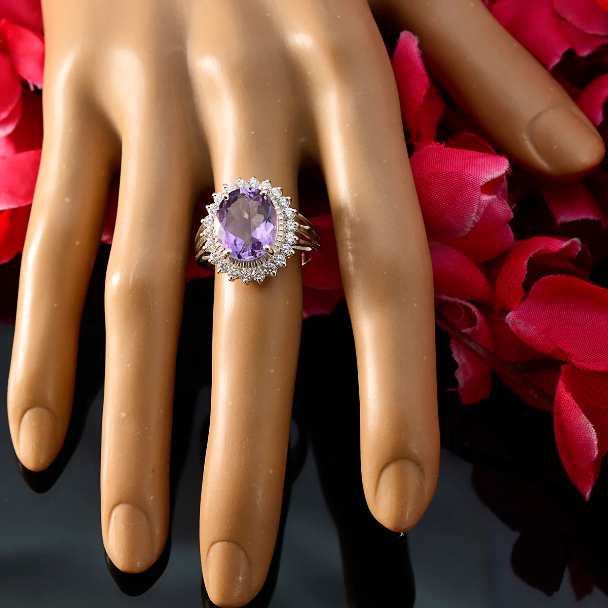 Amethyst Halo Moroccan Silver Purple Gemstones Classic Signet Ring Jewelry - Image 5
