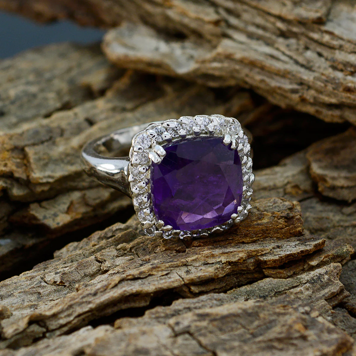 Amethyst Halo Moroccan Sterling Silver Purple Gemstone Classic Sophisticated Ring Jewellery - Image 4