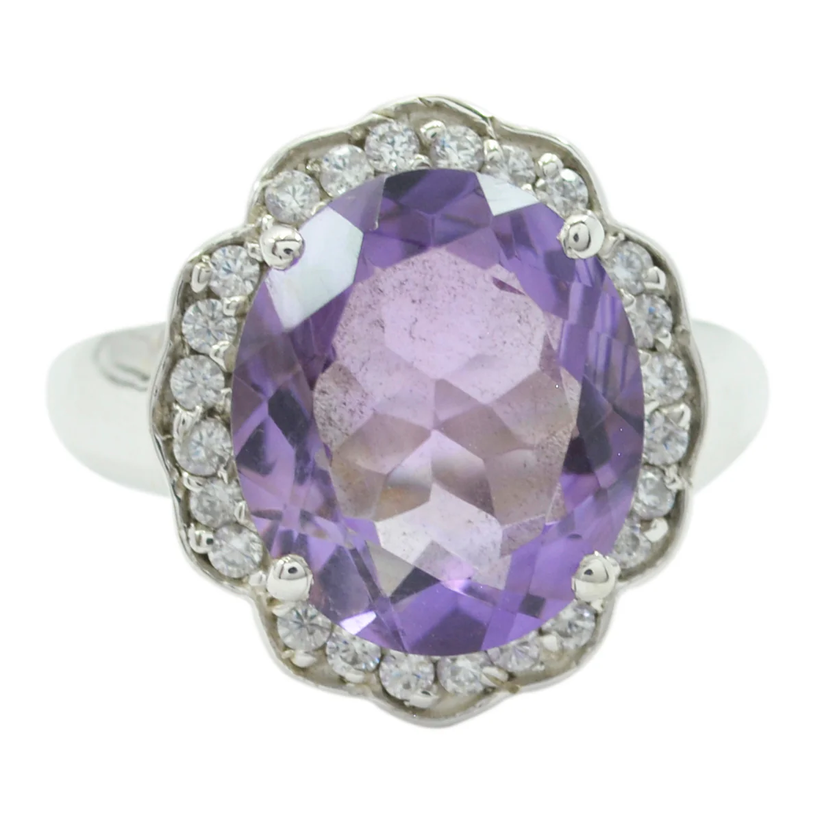 Amethyst Halo Russian 92.5 Silver Purple Gemstones Mid-weight Fairytale Ring Jewellery - Image 2