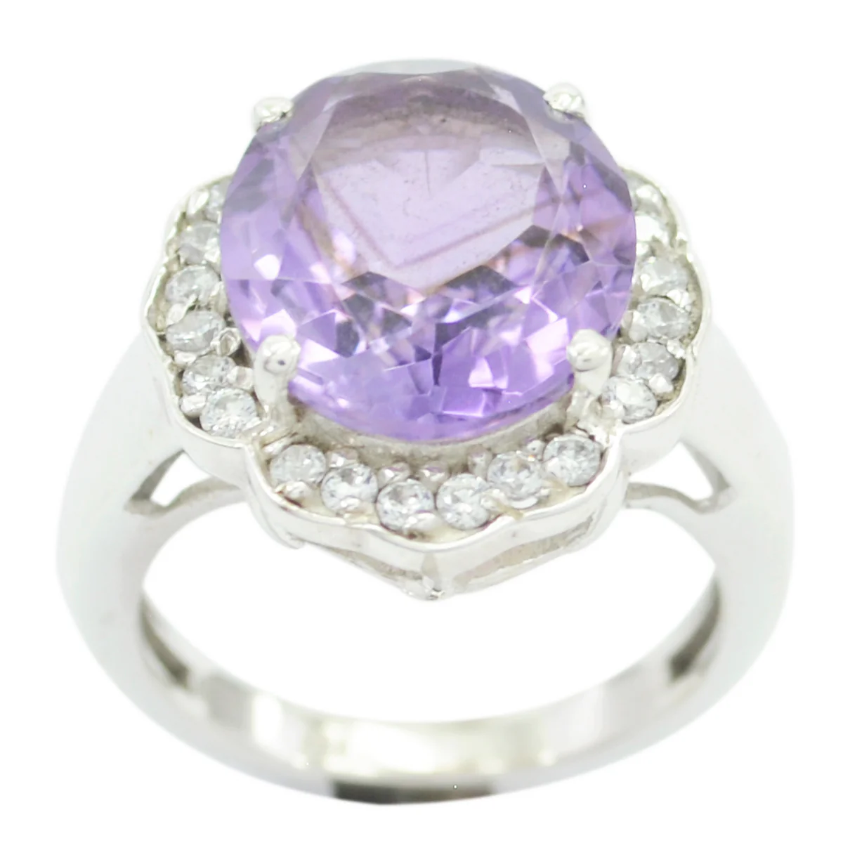 Amethyst Halo Russian 925 Silver Purple Gemstones Essential Modern Ring Jewelry - Image 2