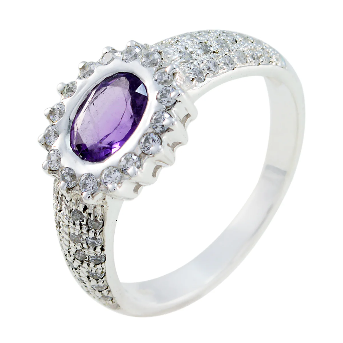 Amethyst Halo Russian 925 Sterling Silver Purple Gems Minimal Feminine Ring Jewellery - Image 3