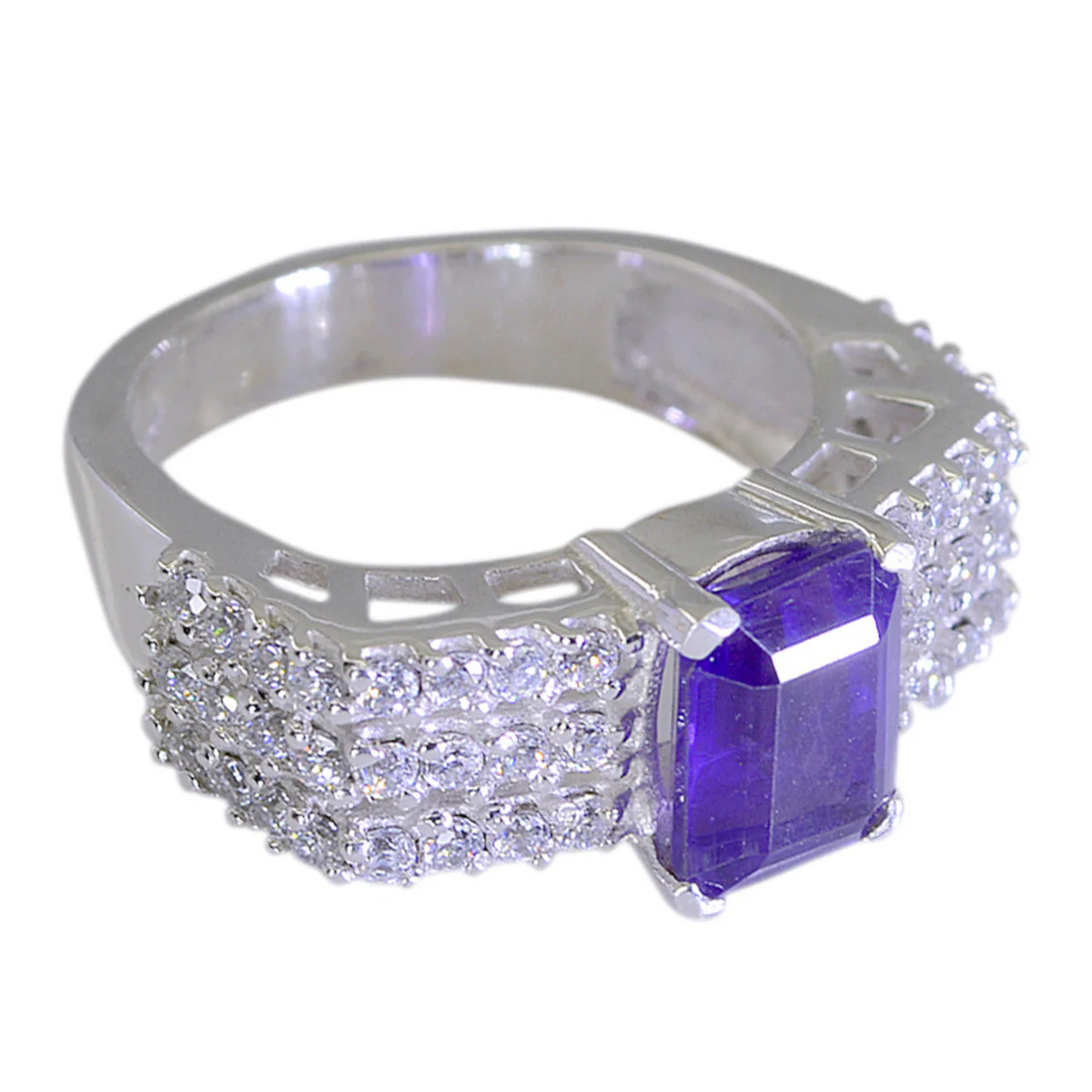 Amethyst Halo Russian Silver Purple Gemstones Eye-catching Abstract Ring Jewelry - Image 2