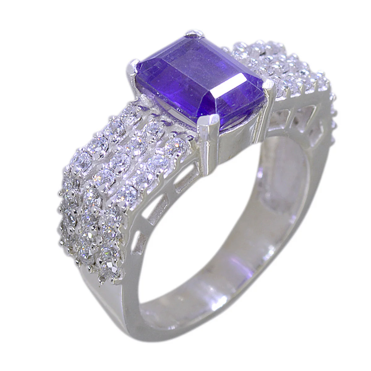 Amethyst Halo Russian Silver Purple Gemstones Eye-catching Abstract Ring Jewelry - Image 3