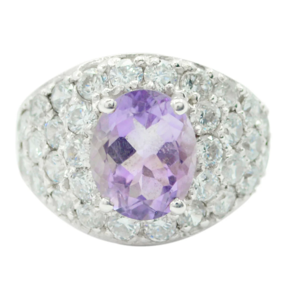Amethyst Halo Russian Sterling Silver Purple Gemstones Slim Luxurious Ring Jewellery
