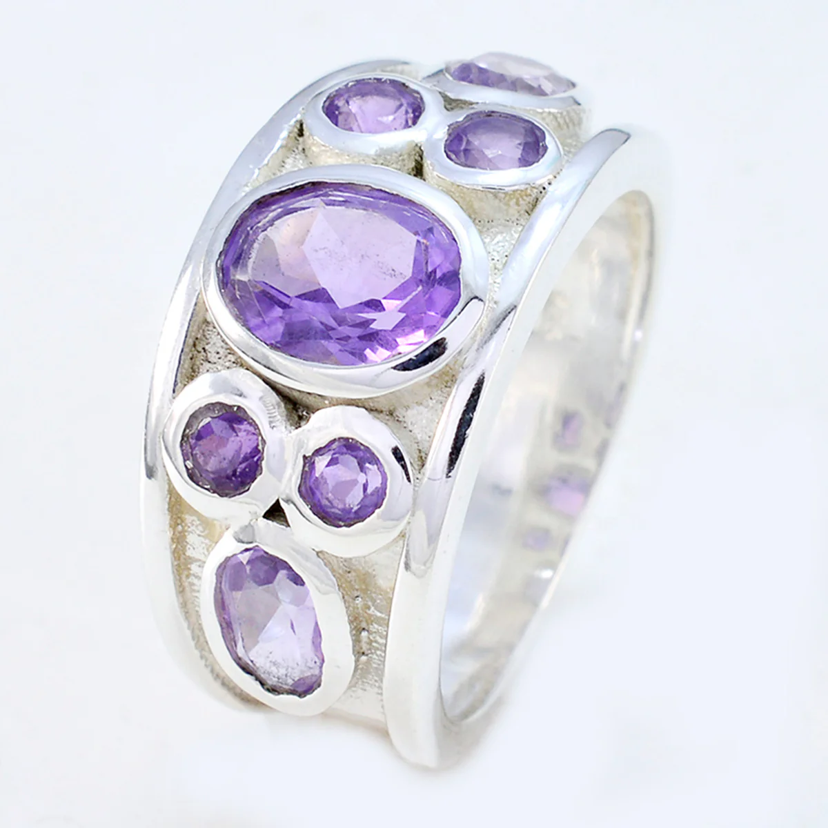 Amethyst Hepta Egyptian 925 Sterling Silver Purple Gemstones Mid-weight Abstract Ring Jewellery - Image 2