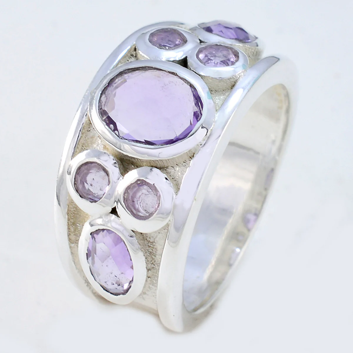 Amethyst Hepta Moroccan 92.5 Silver Purple Gemstone Eye-catching Contemporary Ring Jewelry - Image 2