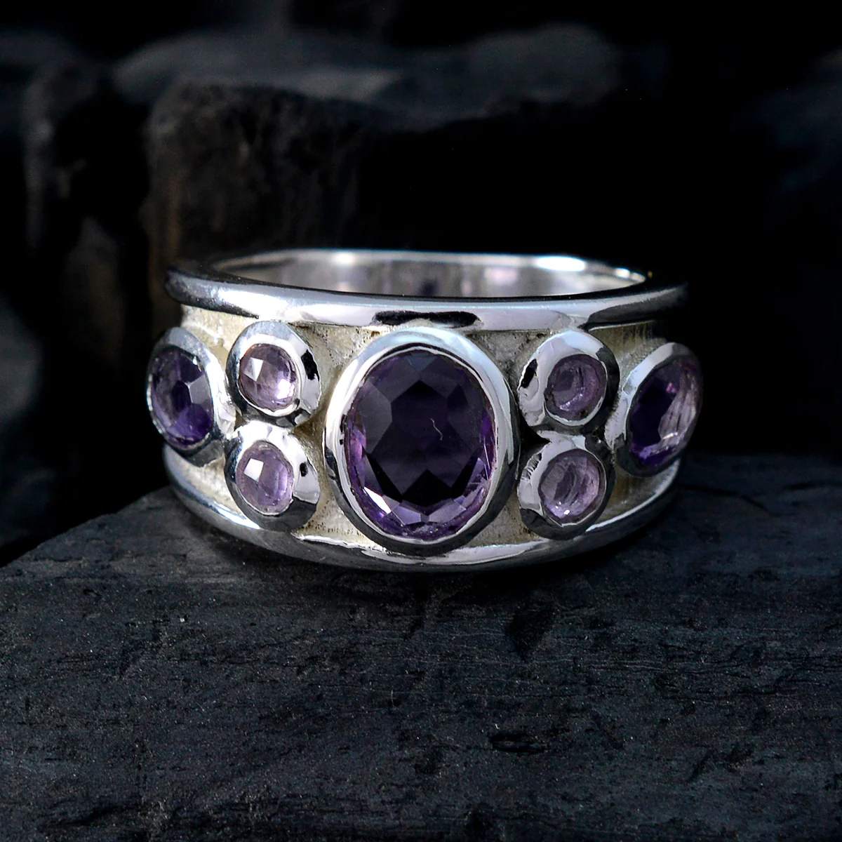 Amethyst Hepta Moroccan 92.5 Silver Purple Gemstone Eye-catching Contemporary Ring Jewelry - Image 4