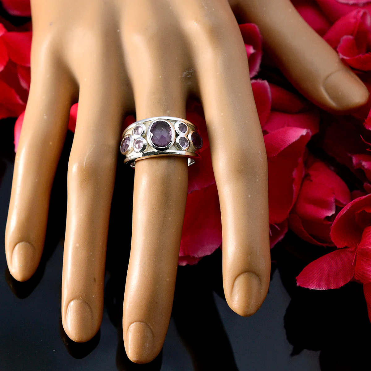 Amethyst Hepta Moroccan 92.5 Silver Purple Gemstone Eye-catching Contemporary Ring Jewelry - Image 5