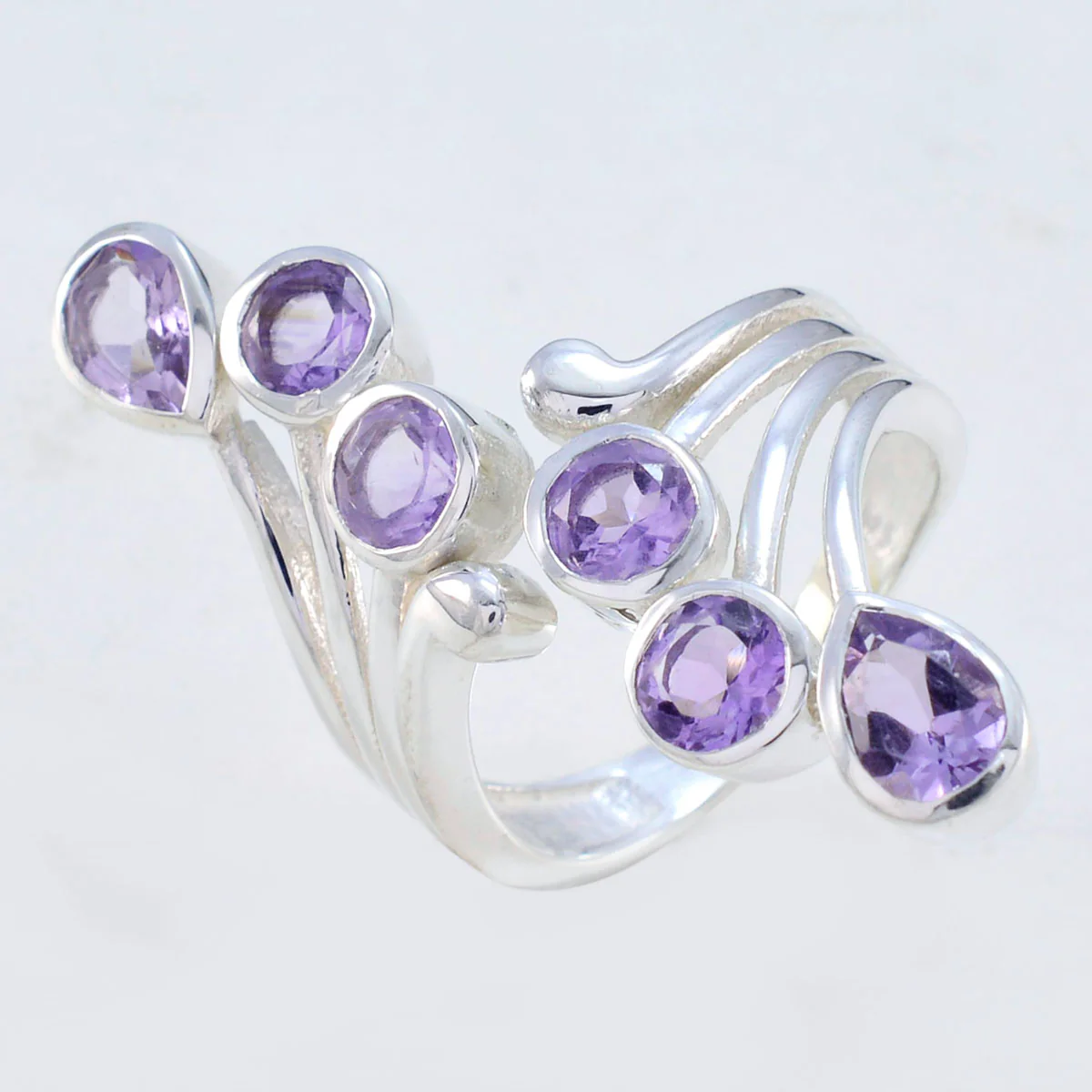 Amethyst Hexa African Silver Purple Gems Versatile Trendy Ring Jewelry - Image 2