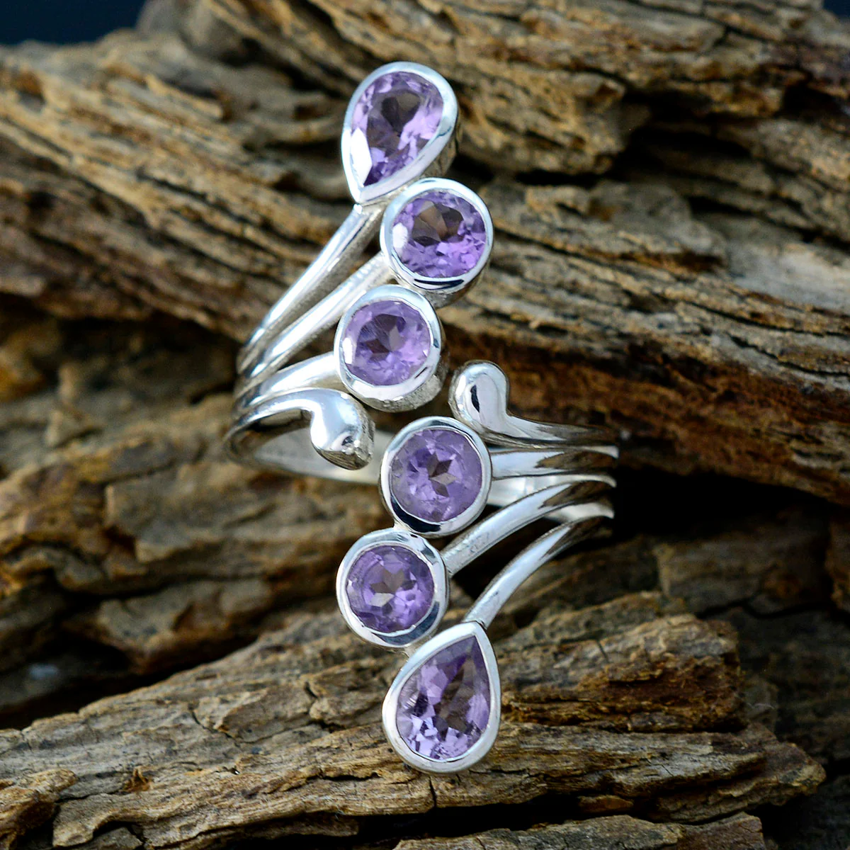 Amethyst Hexa African Silver Purple Gems Versatile Trendy Ring Jewelry - Image 3