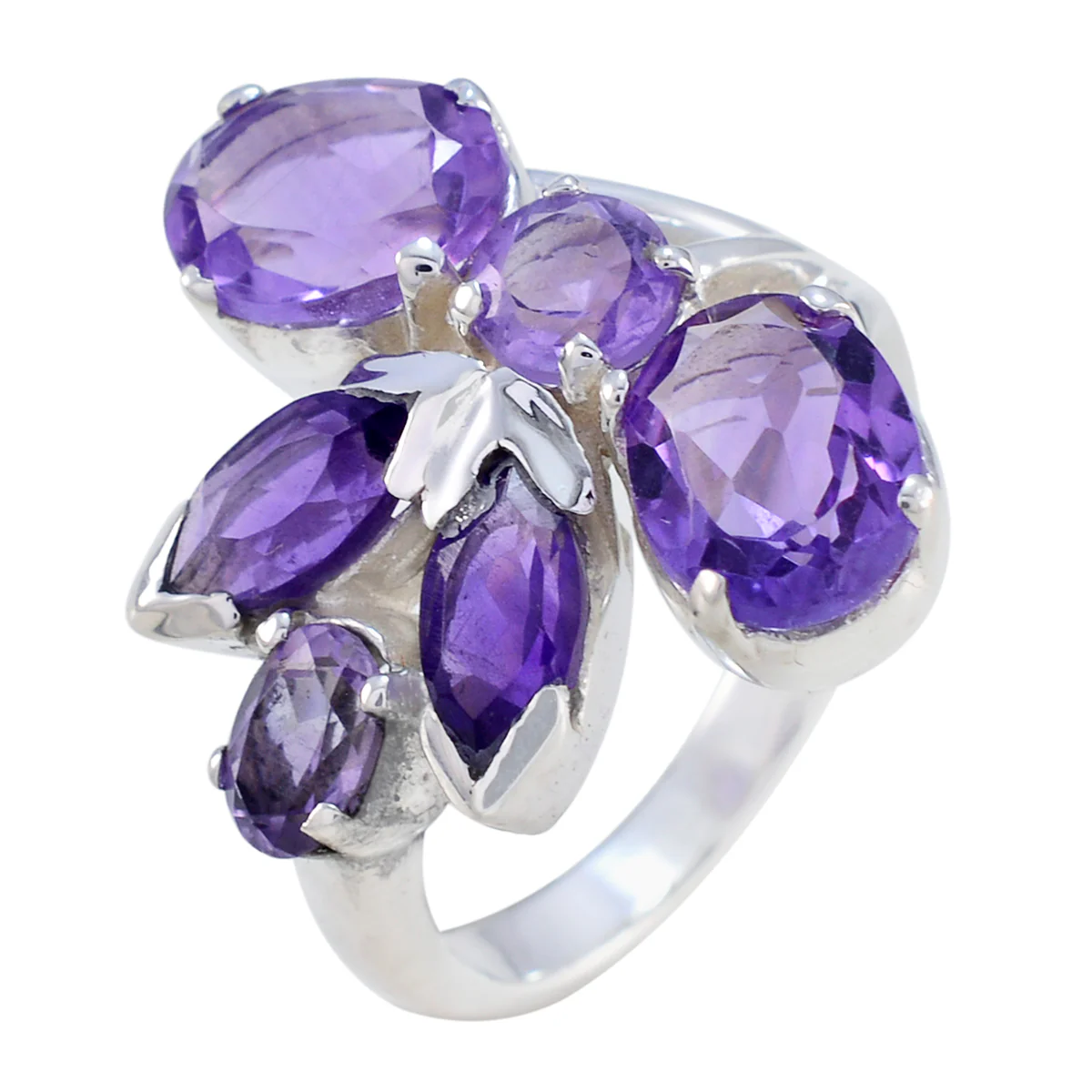 Amethyst Hexa Indian Silver Purple Gems Versatile Modern Ring Jewellery - Image 2