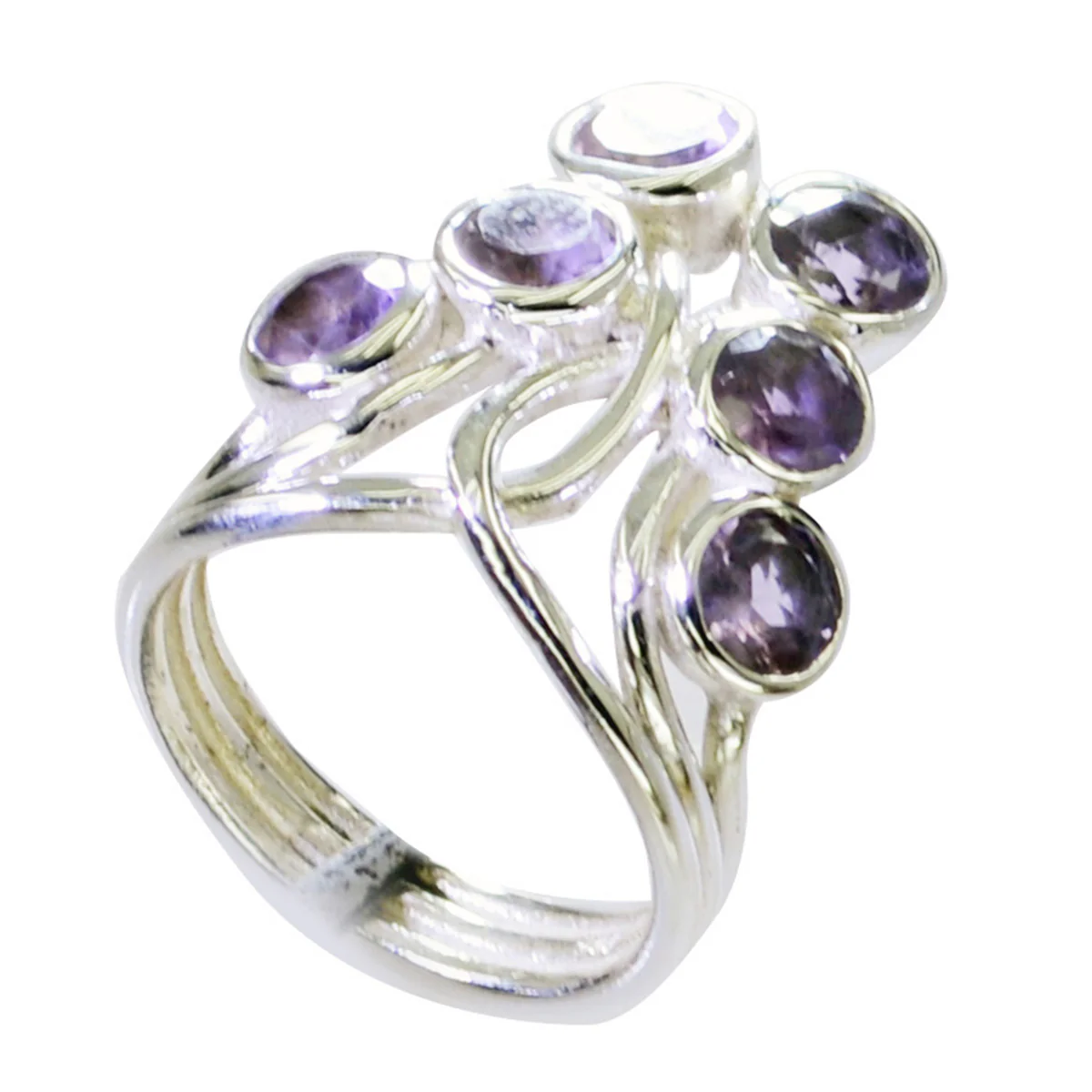 Amethyst Hexa Russian Sterling Silver Purple Gems Minimal Modern Ring Jewelry - Image 2