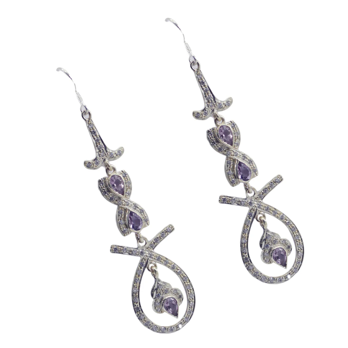 Amethyst Indian Natcha multiple Dangle Purple 92.5 Silver Earring - Image 3