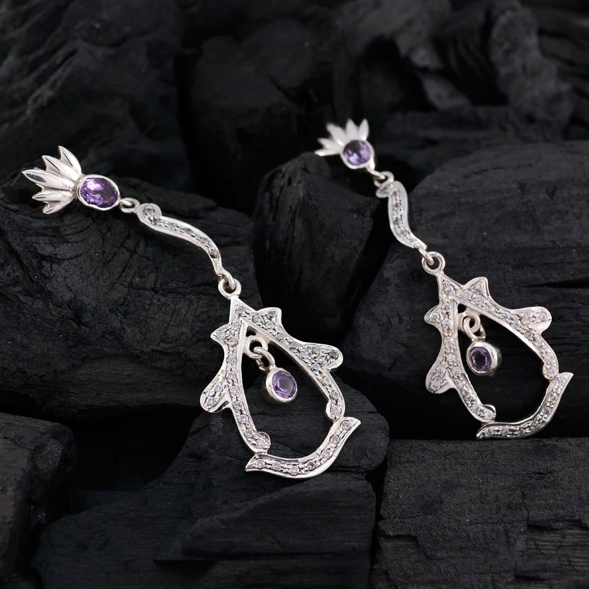 Amethyst Indian Zara multiple Stud Purple 925 Silver Earring - Image 4
