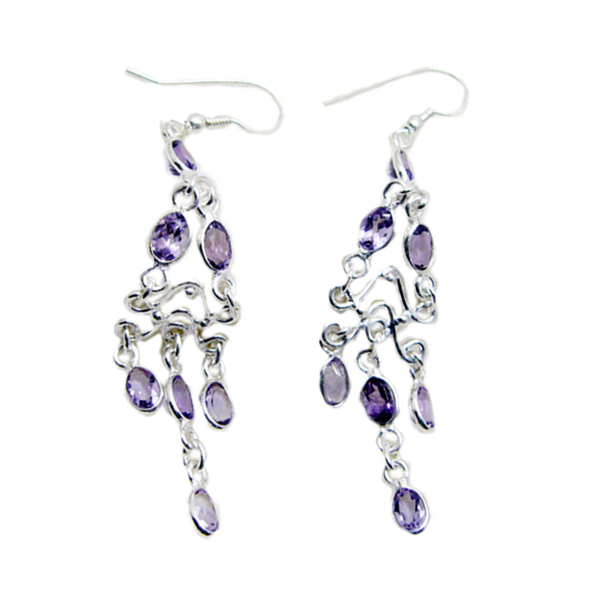 Amethyst Italian Luisa multiple Dangle Purple 925 Sterling Silver Earring