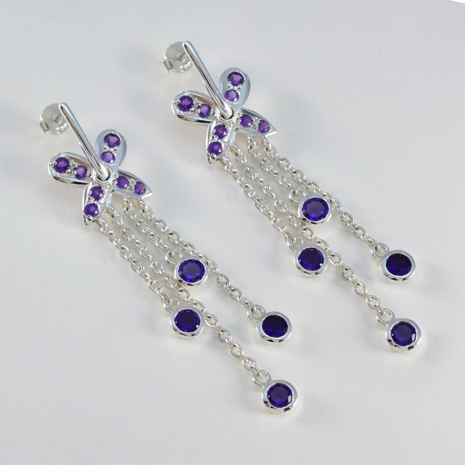 Amethyst Japanese Ava multiple Stud Purple 925 Silver Earring - Image 2