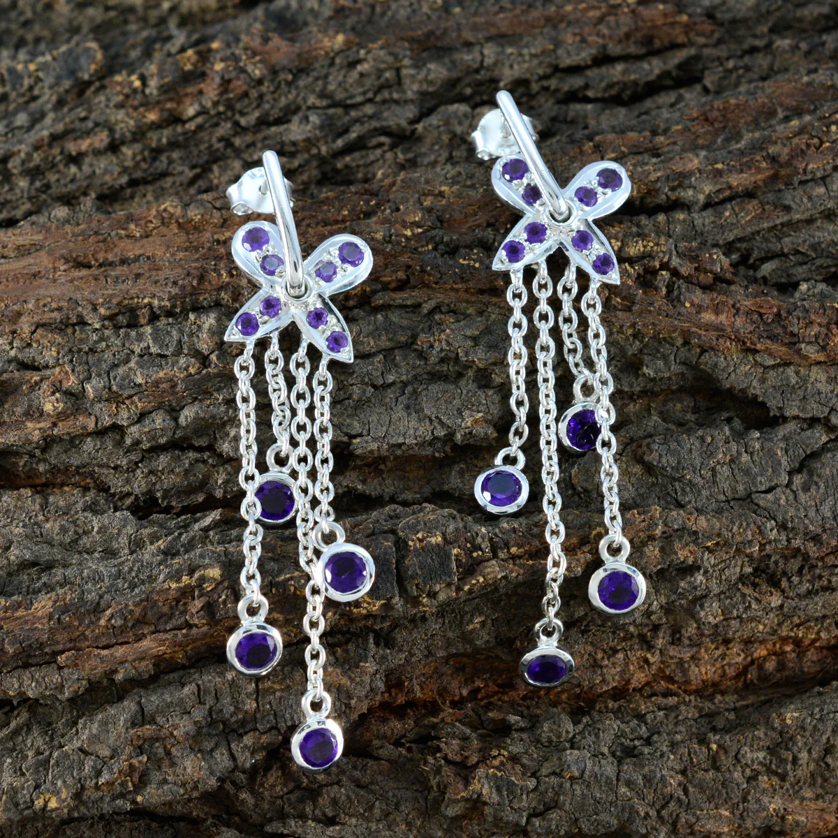Amethyst Japanese Ava multiple Stud Purple 925 Silver Earring - Image 3