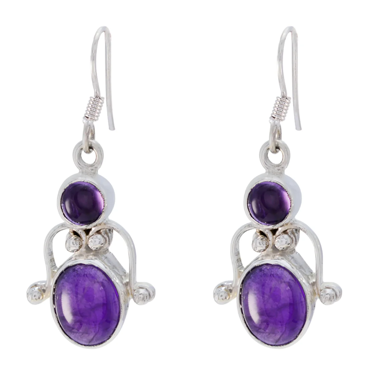 Amethyst Japanese Jia multiple Dangle Purple Silver Earring