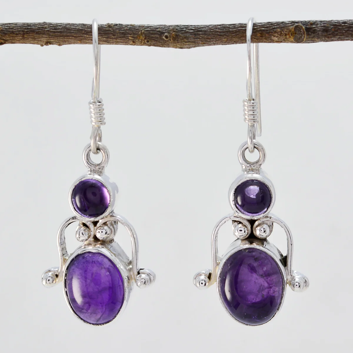 Amethyst Japanese Jia multiple Dangle Purple Silver Earring - Image 3