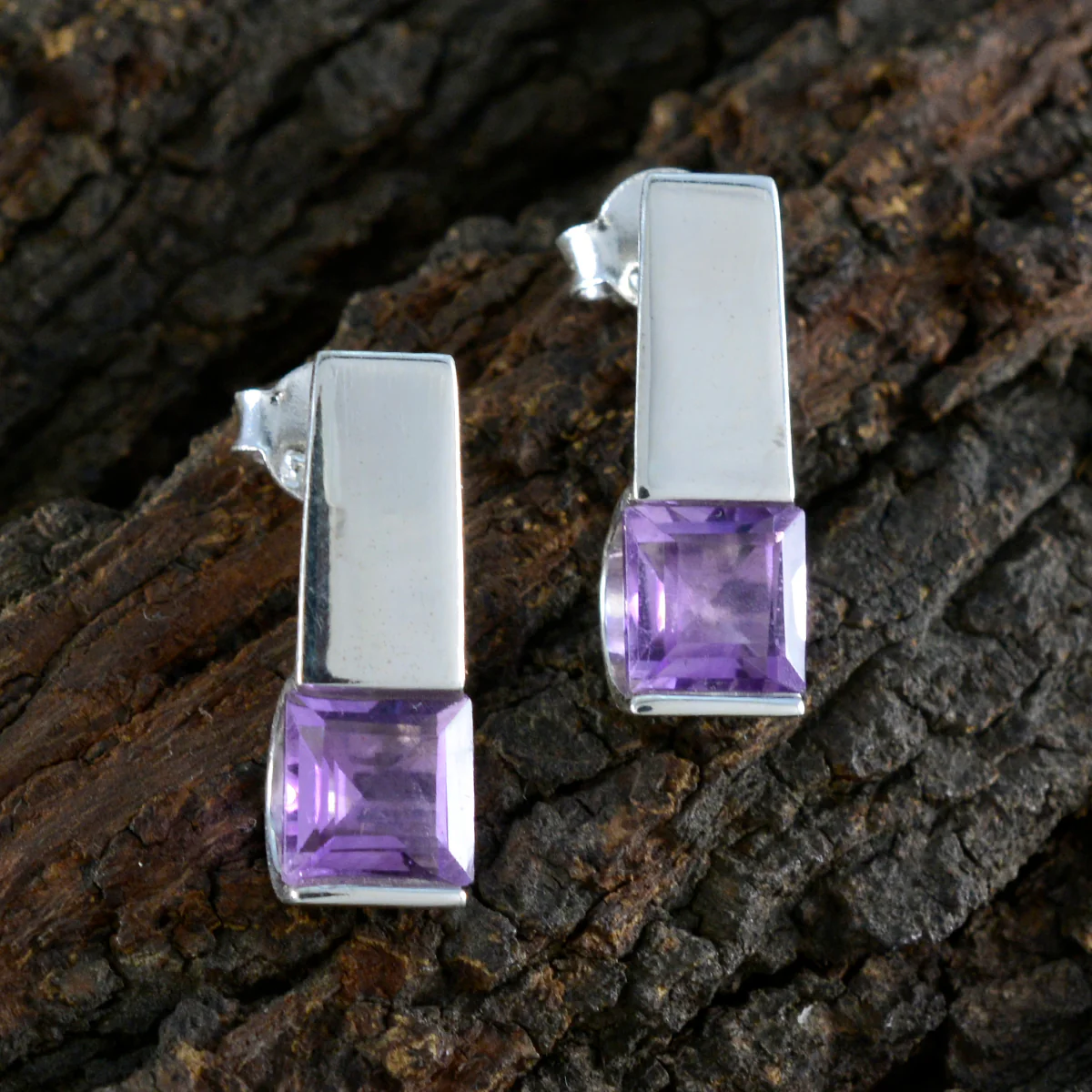 Amethyst Japanese Katarina Solitaire Stud Purple Sterling Silver Earring - Image 3