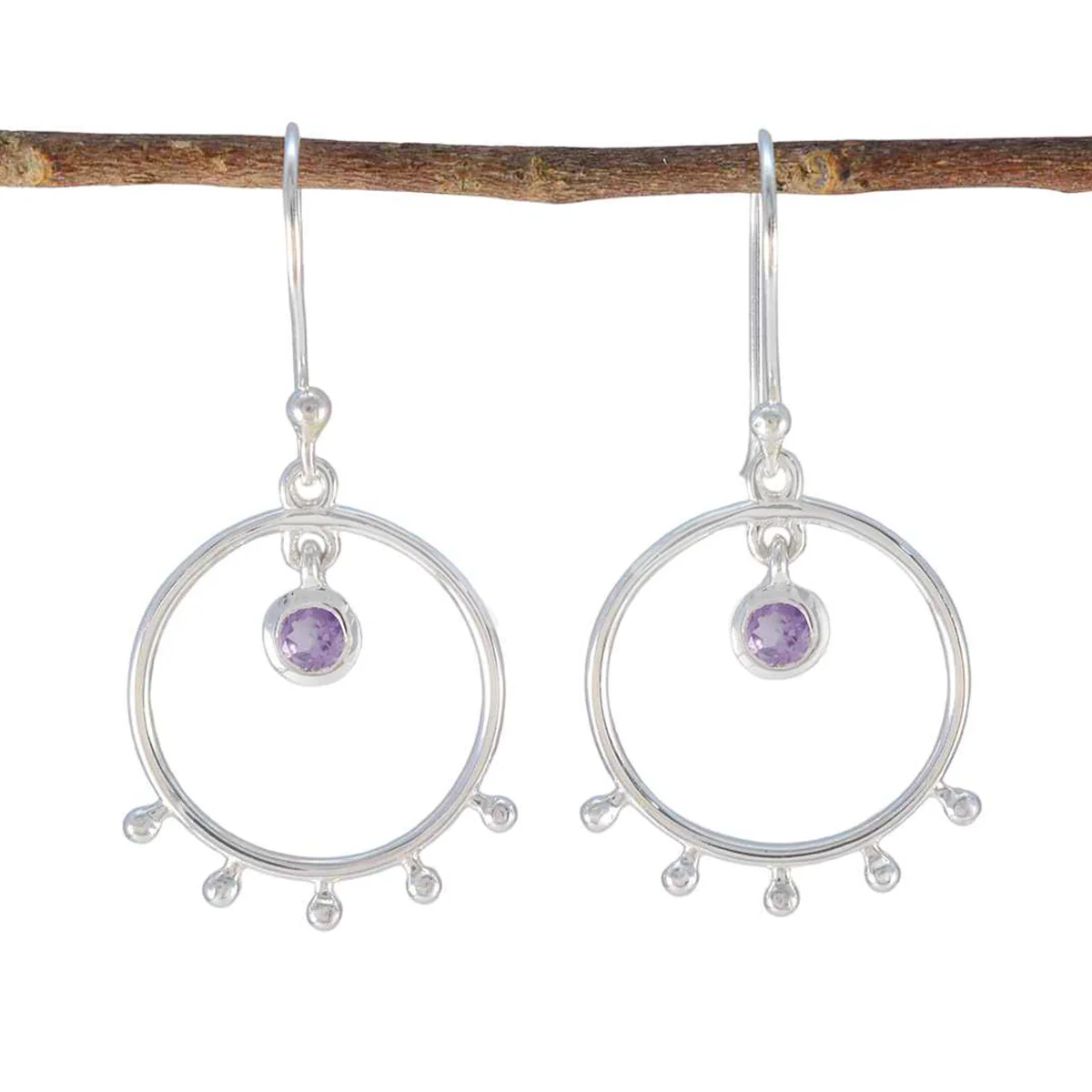 Amethyst Japanese Riley Solitaire Dangle Purple Silver Earring - Image 2