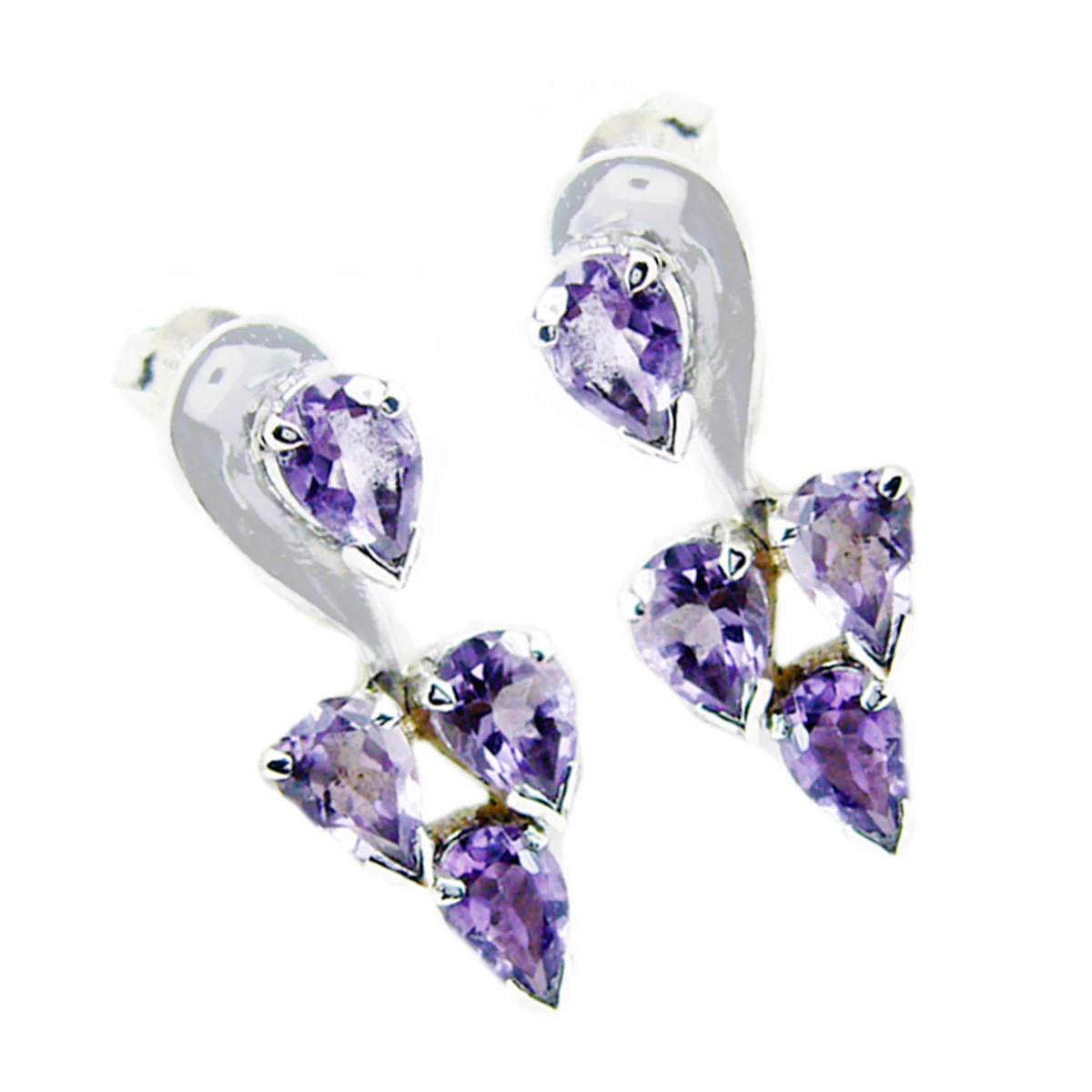 Amethyst Korean Alejandra multiple Stud Purple 925 Silver Earring - Image 3