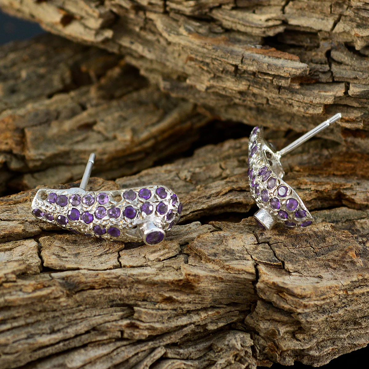 Amethyst Korean Bianca multiple Stud Purple 92.5 Silver Earring - Image 3