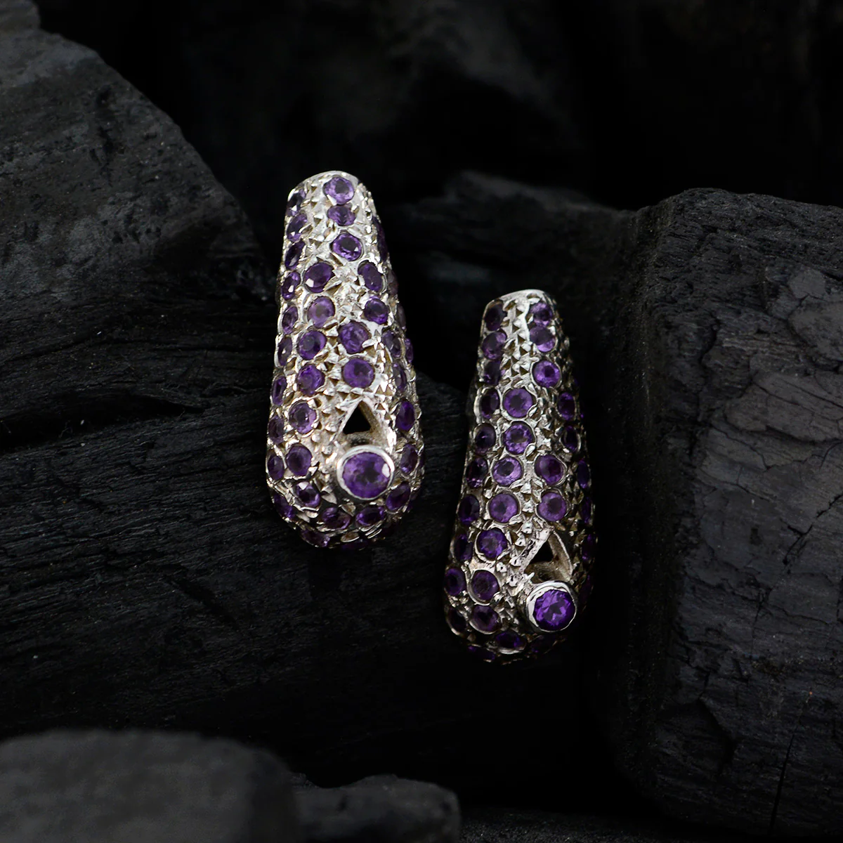 Amethyst Korean Bianca multiple Stud Purple 92.5 Silver Earring - Image 4