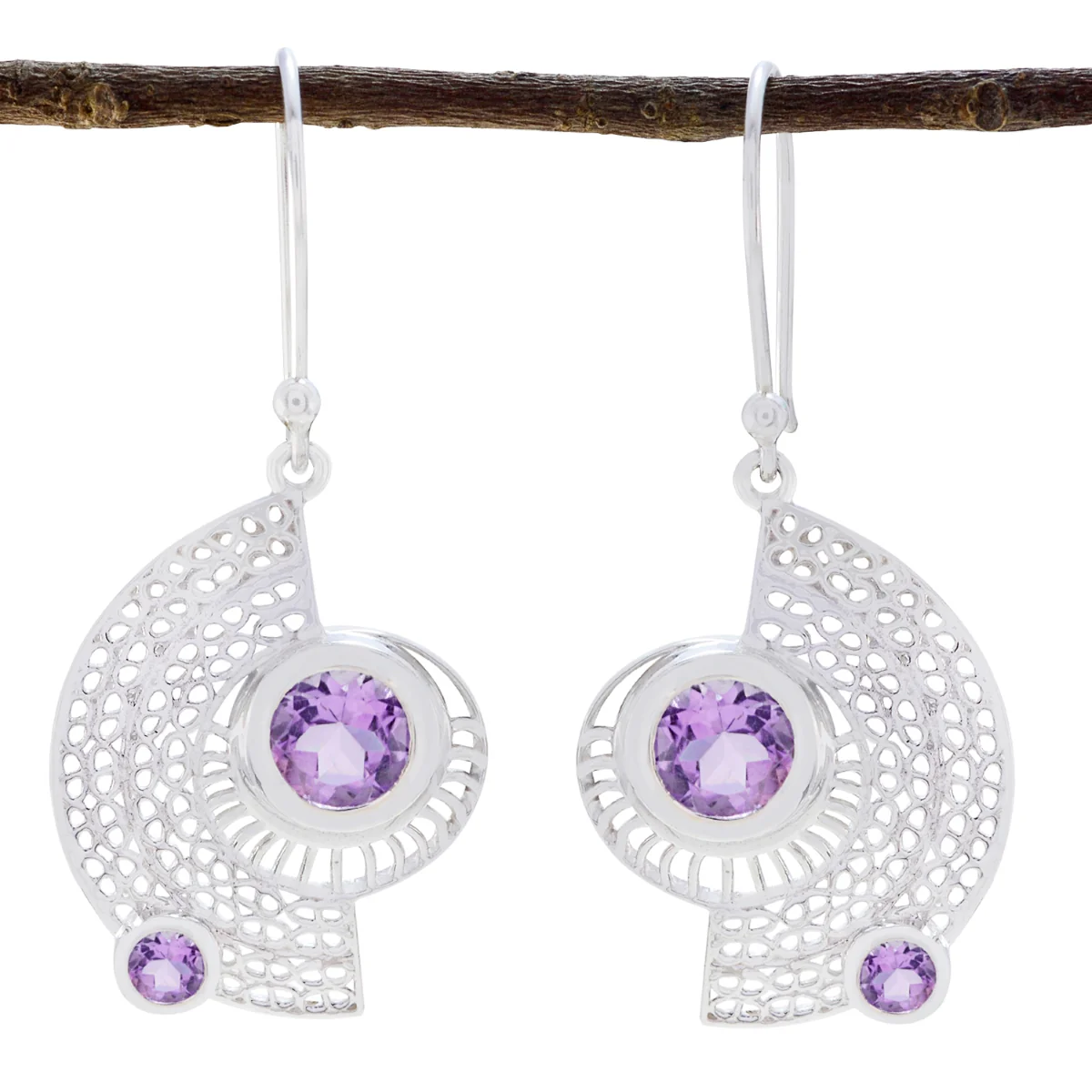 Amethyst Korean Freya multiple Dangle Purple Silver Earring